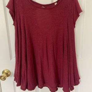 We the free, maroon short sleeve flows shirt
